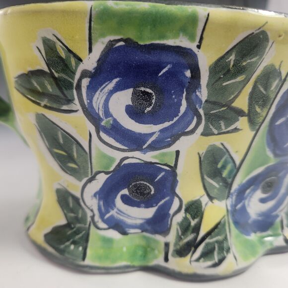 Posey Bacopoulos Vase Planter Studio Pottery OOAK Signed Yellow Floral Rustic - Picture 7 of 7